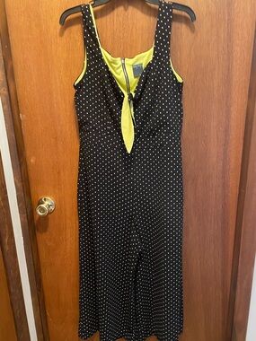 Black Polka Dot Jumpsuit with Lime Accent and cropped legs